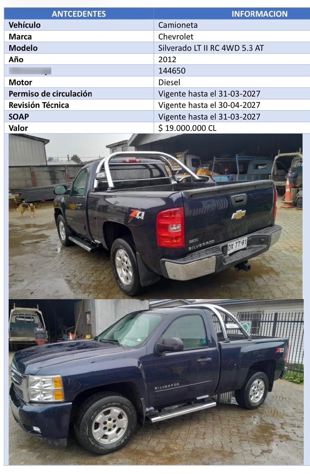 CHEVROLET SILVERADO 6.0 3500 Cc Sp At 4x4 año 2012