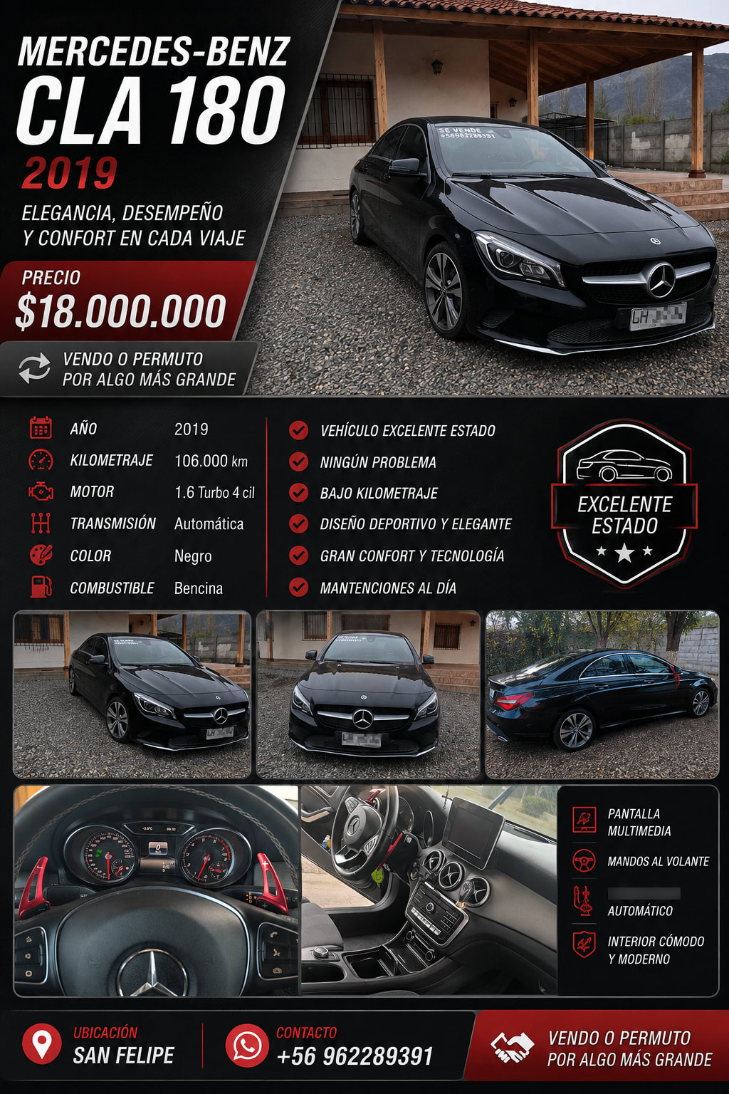 MERCEDES BENZ CLA180 1.6 At año 2019
