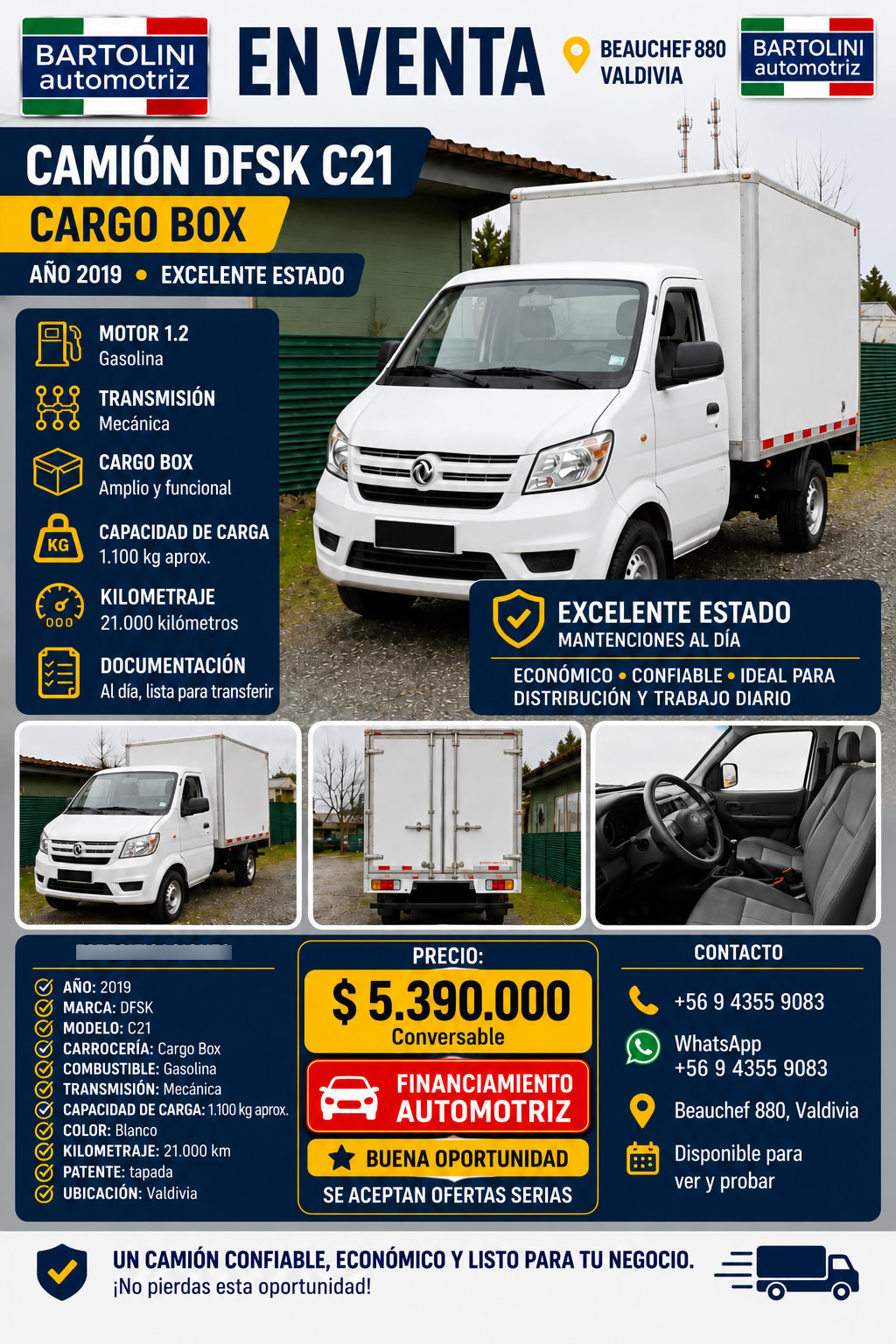 DONGFENG CARGO BOX 1.2 C21 Mt año 2019