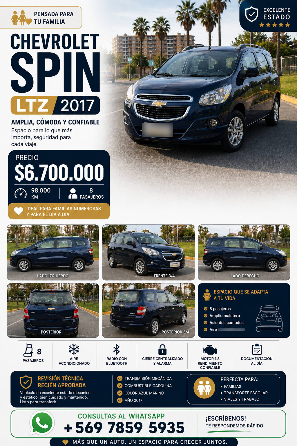 CHEVROLET SPIN 1.8 Ltz Mt año 2017